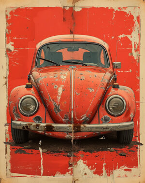 Vintage Red Volkswagen Bettle Poster