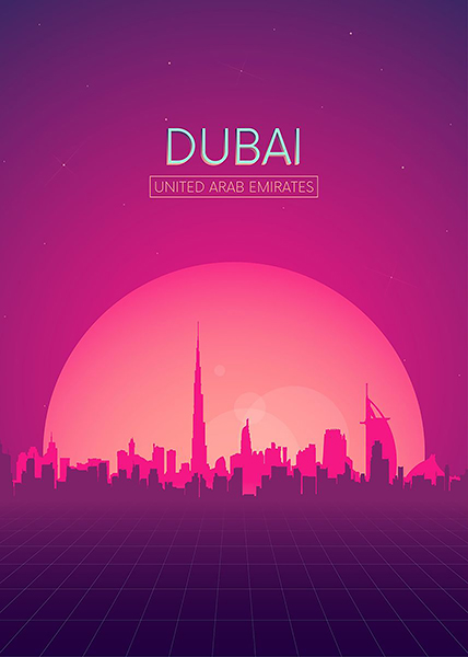 Neon Dubai Skyline Poster