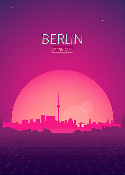 Neon Berlin Skyline Poster