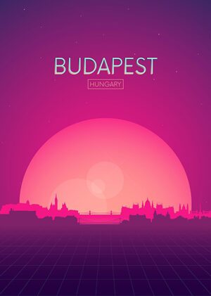 Neon Budapest Skyline Poster