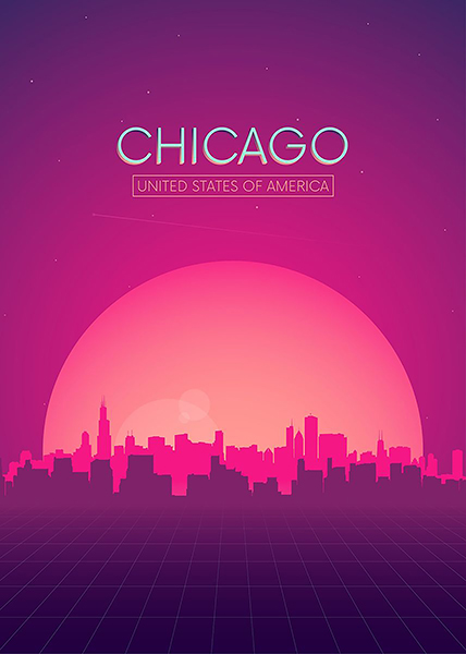 Neon Chicago Skyline Poster