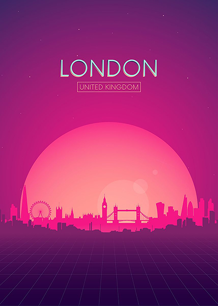 Neon London Skyline Poster