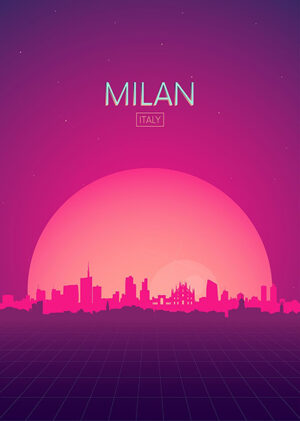 Neon Milan Skyline Poster