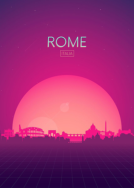 Neon Rome Skyline Poster