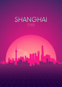 Neon Shanghai Skyline Poster