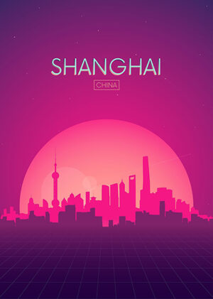 Neon Shanghai Skyline Poster