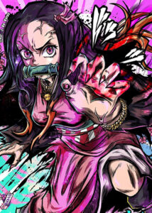 Nezuko Blood Art Demon Slayer Comic Poster