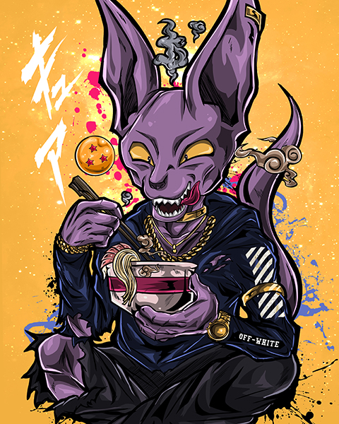 Ramen Freak God Beerus Dragon Ball Comic Poster