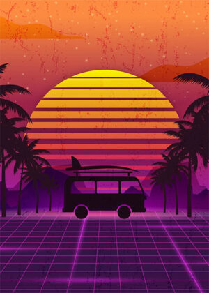 Summer Retro Wave Sunset Poster