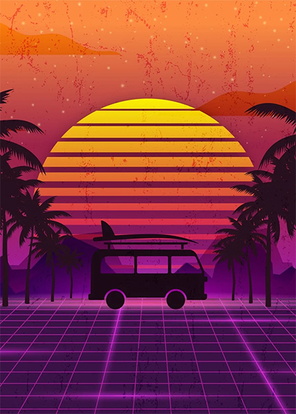 Summer Retro Wave Sunset Poster