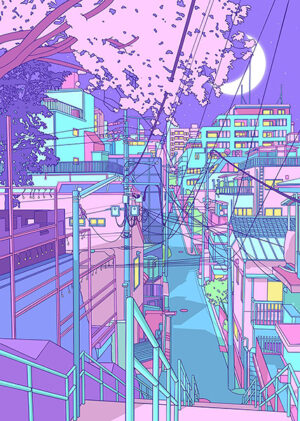 Japan Stairs City Pop Pastel Poster