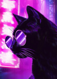 Neon Kawaii Cat Cyberpunk Poster