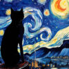 Space Starry Night Cat Painting Poster