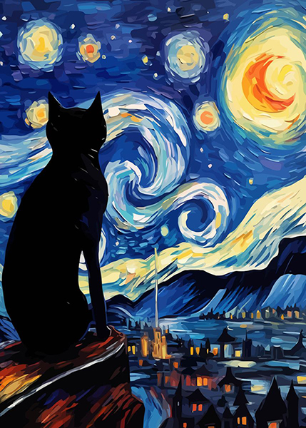 Space Starry Night Cat Painting Poster