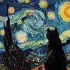 Starry Night Black Cat Painting Poster