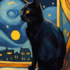 Starry Night Black Cat Poster