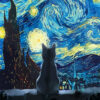 Starry Night Black Cat View Poster