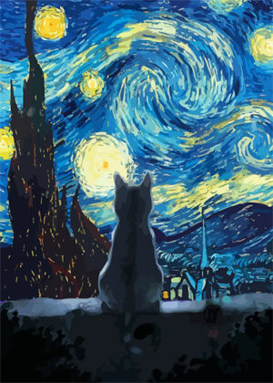 Starry Night Black Cat View Poster