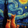 Starry Night Cat Family Painting Poster