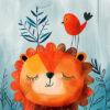 Beautiful Lion With A Bird Kids Room Poster