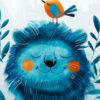 Blue Lion With A Bird Kids Room Poster