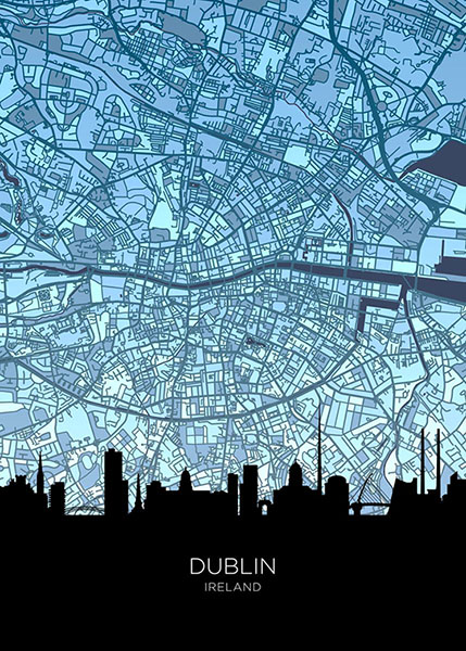 Dublin Skyline Ireland Maps Poster