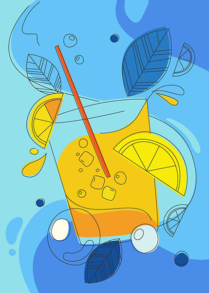 Illustration With Citrus Cocktail In Doodle Style Poster