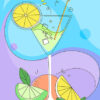 Illustration With Cocktail And Citrus Fruits In Doodle Style Poster