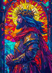 Jesus Christ With A Crown Of Thorns Radiating Divine Light And Spiritual Inspiration Poster