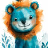 Joyful Blue Lion With A Bird Kids Room Poster