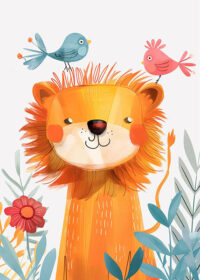 Lion With A Bird Kids Room Poster