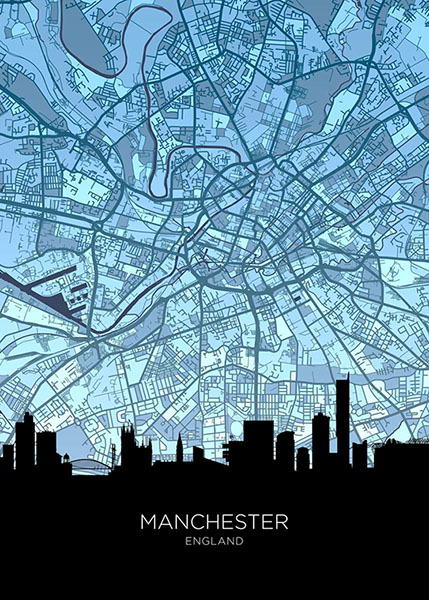 Manchester Skyline England Maps Poster