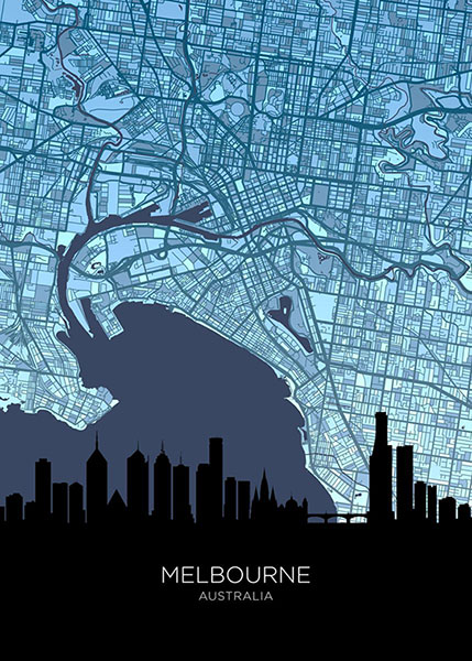 Melbourne Skyline Australia Maps Poster