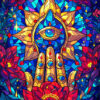 Mystical Mandala Hand With A Third Eye Surrounded By Vibrant Lotus Flowers Poster