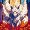 Mystical Nine Tailed Kitsune With Glowing Eyes Poster