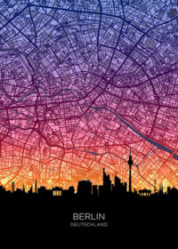 Neon Berlin Skyline Deutschland Maps Poster