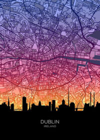 Neon Dublin Skyline Ireland Maps Poster