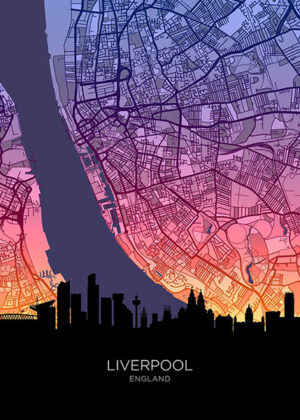 Neon Liverpool Skyline England Maps Poster