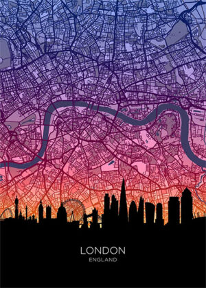 Neon London Skyline England Maps Poster