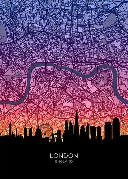 Neon London Skyline England Maps Poster