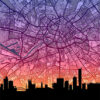 Neon Manchester Skyline England Maps Poster