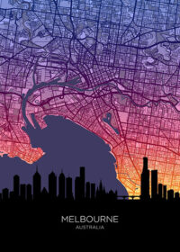 Neon Melbourne Skyline Australia Maps Poster