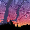 Neon New York Skyline United States Of America Maps Poster