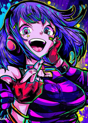 Purple Neon Singing Girl Anime Comic Poster