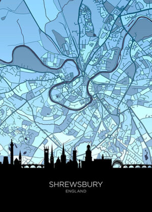 Shrewsbury Skyline England Maps Poster