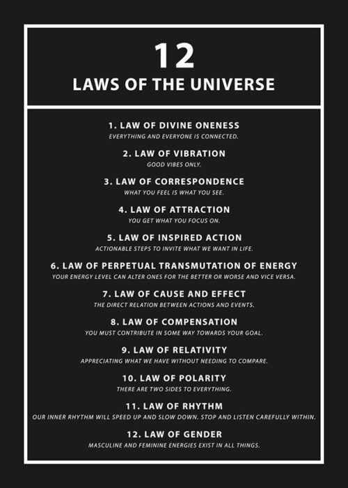 12 Laws Of The Universe Motivational Quote Poster