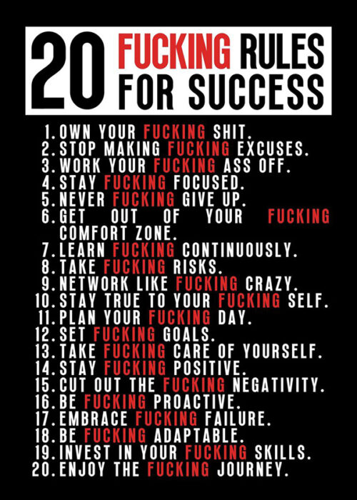 20 Fucking Rules for Success motivational Quote Poster