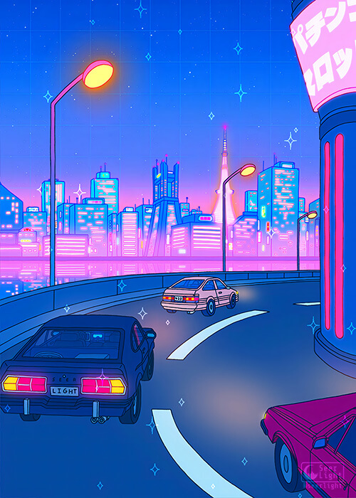 Night Drive Pop Pastel Poster