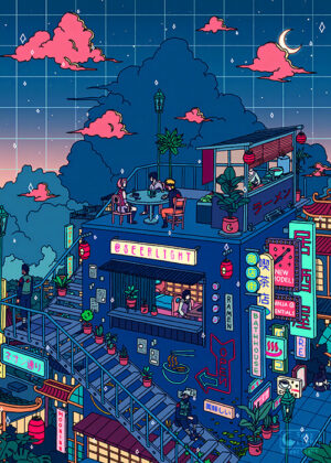 Village Hidden In Neon Pop Pastel Poster