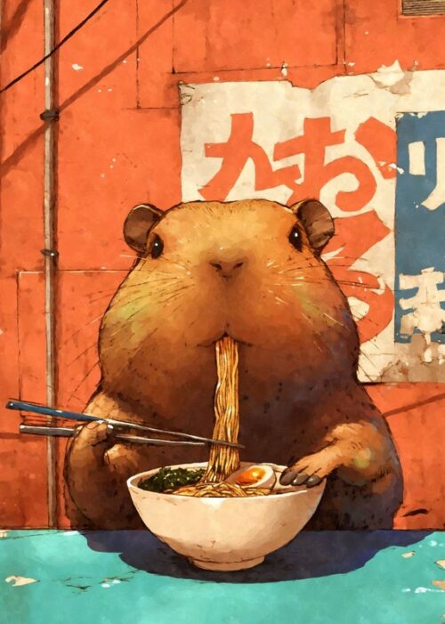 Capybara Ramen Noodles Poster